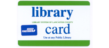 Library Card is white and green with blue lettering.